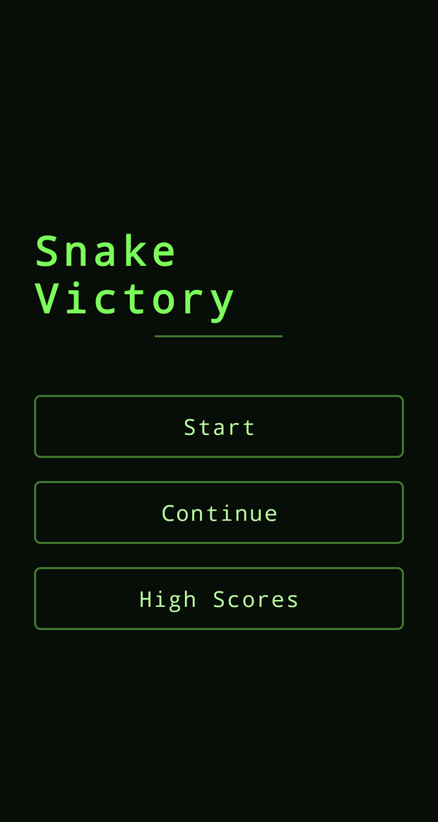The menu screen with Start, Continue and High Scores.